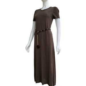 Zara Knit Midi T-shirt Dress Rolled edges Cotton Brown Lagenlook Granola Girl S